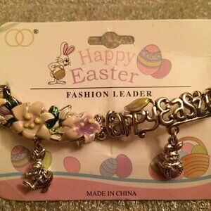 EASTER - 1990s Happy Easter Enameled Metal Stretch Charm Bracelet (NWT)